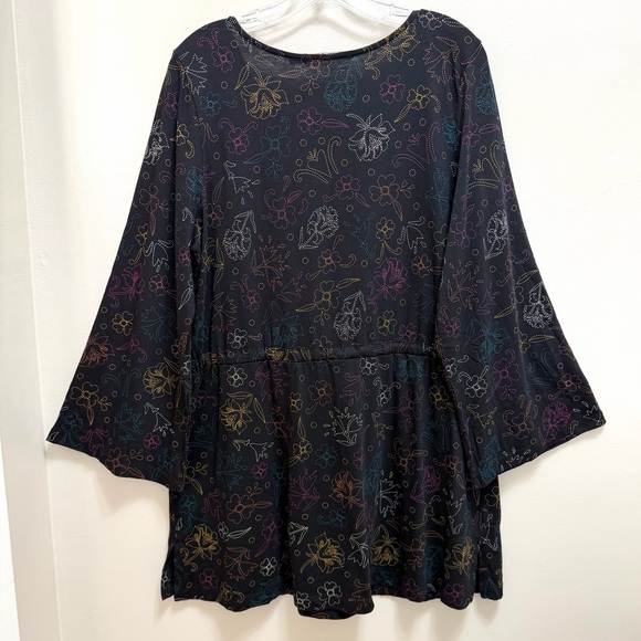 Gudrun Sjoden Drawstring Tunic Top Flare Sleeve Pockets Black Multi Size M - Picture 2 of 10